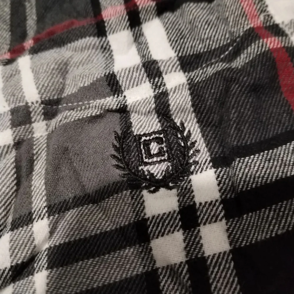 Chaps Shirt Mens L Combat Grey Flannel Plaid Embroidered Logo Button Down Pocket - Picture 10 of 13